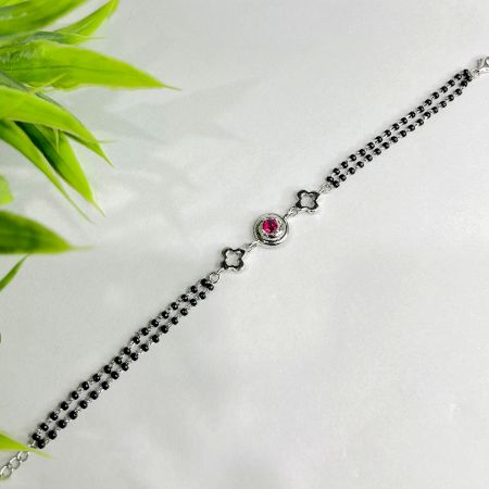 92.5 Sterling Silver Bracelet with Emerald Ruby Pink Stone
